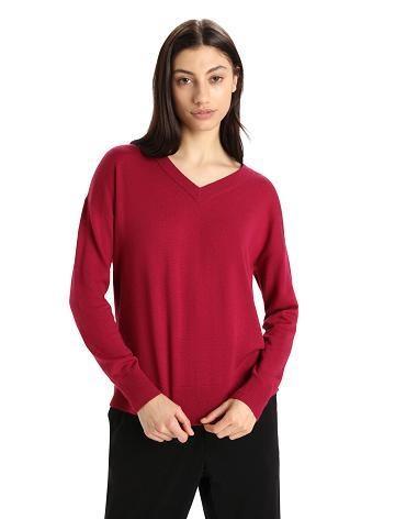 Cherry Icebreaker Merino Shearer V Neck Women's Sweaters | AU 1628MQZA